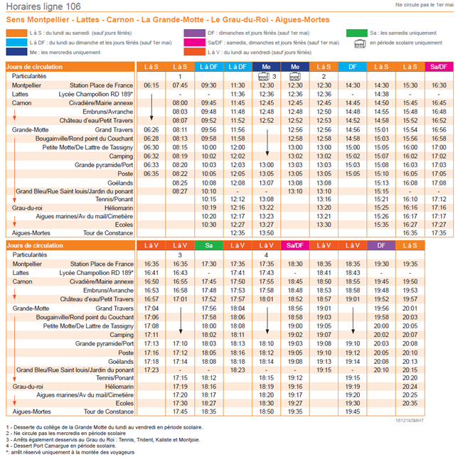 Bus schedule to Grande Motte